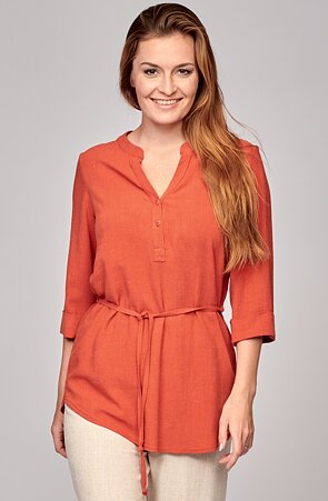 Delší cihlová dámská halenka s légou a šňůrkou 7744
