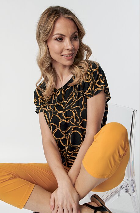 Kimonová černá dámská halenka se zlatým vzorem 7813